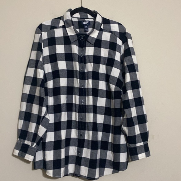 Lands' End Black White Plaid Shirt flannel women 2X oeko-Tex soft cozy casual - Picture 8 of 8